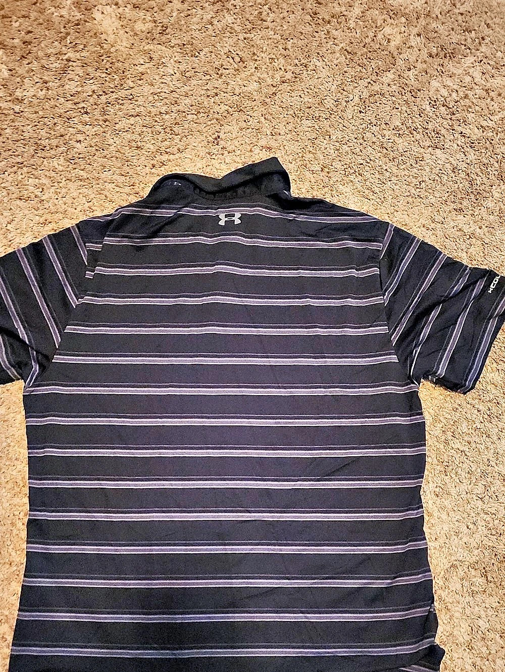 Under Armour HeatGear Striped Polo Shirt Black & Gray XL - Picture 2 of 5